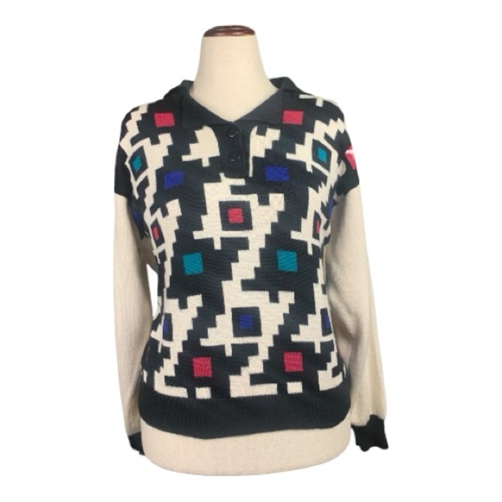 VTG Bleyle‎ Wool Blend Sweater 80's 90's Retro Geometric Y2K Size Medium